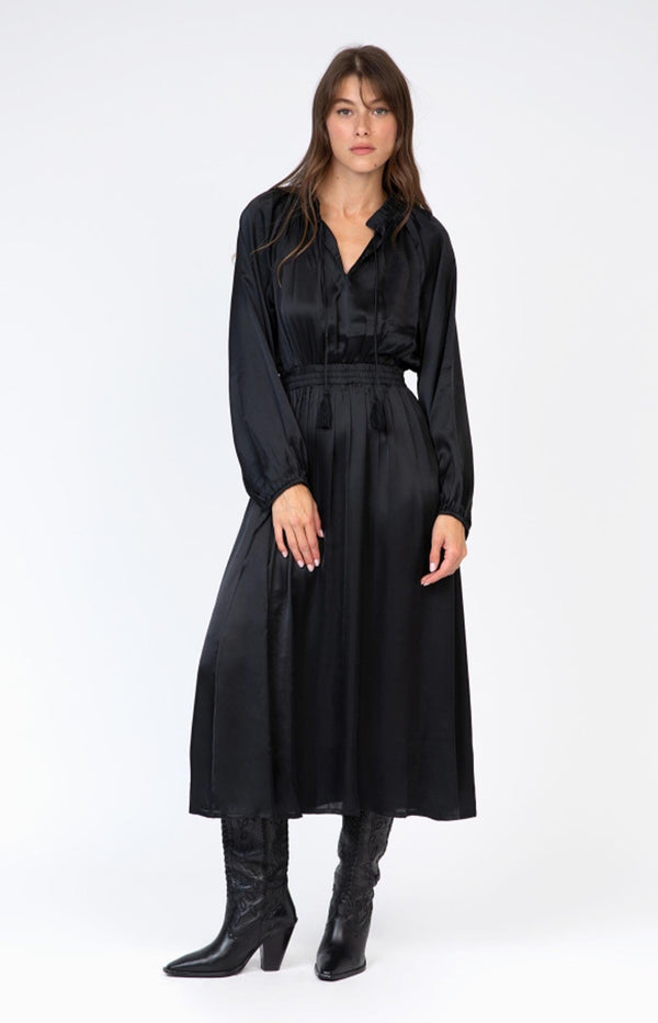 ELEGANT BLACK MAX DRESS SATIN FRENCH FASHION - VOLANGE PARIS
