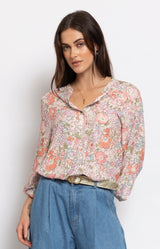 Pink floral liberty-inspired blouse with relaxed sleeves – Volange Paris, Parisian fashion in Sydney (Mosman, Paddington and Bronte) or Australia-wide online.