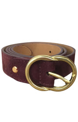 Prune suede leather belt with gold-tone buckle – Volange Paris, Parisian fashion in Sydney (Mosman, Paddington and Bronte) and Australia-wide online.
