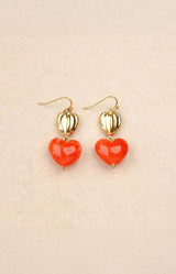 Red heart drop earrings with gold detail and vibrant resin finish – Parisian elegance by Volange Paris, French jewellery in Sydney (Mosman, Paddington and Bronte) or Australia-wide online.