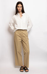 Sand cotton wide-leg pants with elastic waistband – Volange Paris, Parisian fashion in Sydney (Mosman, Paddington and Bronte) or Australia-wide online.
