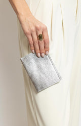 Silver metallic leather passport holder with suede interior Made in Italy – Parisian elegance by Volange Paris.