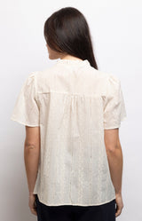 Soft ivory blouse in 100% cotton with floral embroidery, broderie anglaise detailing and flutter sleeves – Volange Paris, Parisian fashion in Sydney (Mosman, Paddington and Bronte) or Australia-wide online.