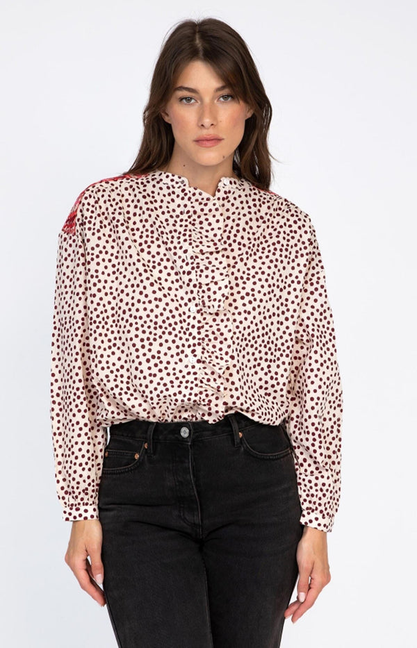 FEMININE POLKA DOTS BUTTON DOWN SHIRT RUFFLE FRENCH FASHION - VOLANGE PARIS