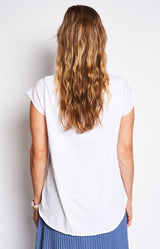 Classic white cotton T-shirt with a sparkling star detail for effortless everyday style – Volange Paris, Parisian fashion in Sydney (Mosman, Paddington and Bronte) or Australia-wide online.