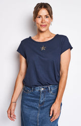 Classic white cotton T-shirt with a sparkling star detail for effortless everyday style – Volange Paris, Parisian fashion in Sydney (Mosman, Paddington and Bronte) or Australia-wide online.