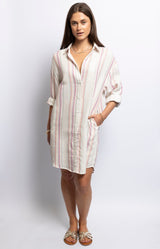 Striped cotton shirt dress with lurex thread and button front – French summer fashion from Volange Paris