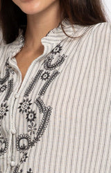 Striped cotton blouse with delicate embroidery detail – Parisian elegance by Volange Paris, French fashion in Sydney.