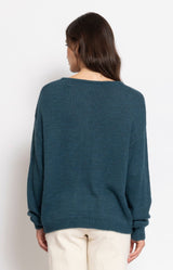 Soft teal cardigan in a cosy fluffy knit with a relaxed silhouette and delicate button-front detail – Volange Paris, Parisian fashion in Sydney (Mosman, Paddington and Bronte) or Australia-wide online.
