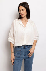 White blouse with lace inserts and button front – Parisian elegance by Volange Paris