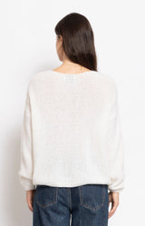 Soft white mohair blend cardigan with relaxed fit – Parisian elegance by Volange Paris, French fashion in Sydney.