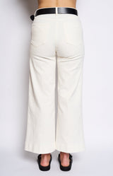 White wide leg stretch jeans with a flattering high-rise fit – Volange Paris, Parisian fashion in Sydney (Mosman, Paddington and Bronte) or Australia-wide online.