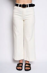 White wide leg stretch jeans with a flattering high-rise fit – Volange Paris, Parisian fashion in Sydney (Mosman, Paddington and Bronte) or Australia-wide online.