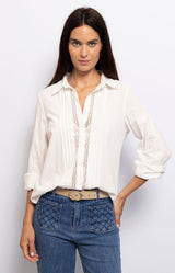 White cotton shirt with lace front panel – Romantic French style from Volange Paris