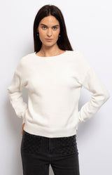 White jumper with open lace back – Feminine French knitwear from Volange Paris